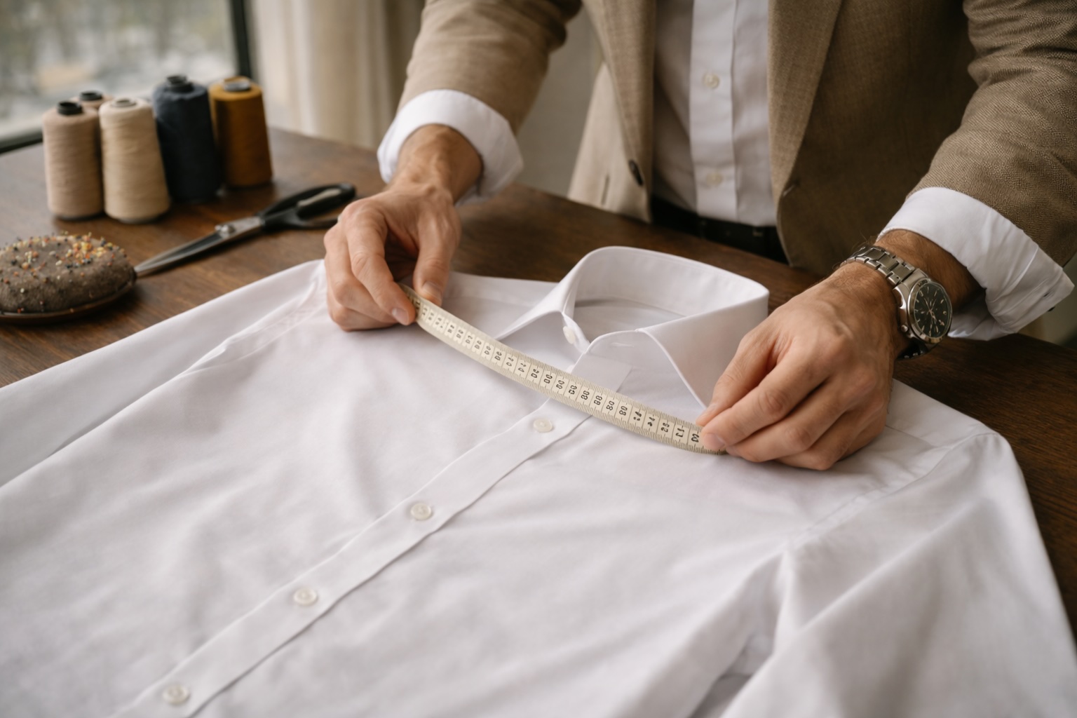 CUTURA Qualitätskontrolle — Massband auf weissem Hemd